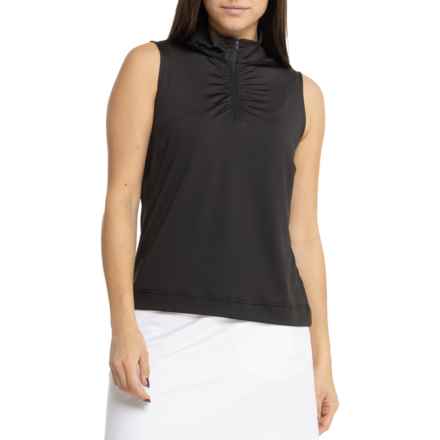 Stella Parker Ruched Front Shirt - UPF 50, Zip Neck, Sleeveless in Black / Black