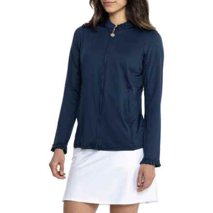 Stella Parker Ruffle Collar Shirt - UPF 50, Full Zip, Long Sleeve in Navy