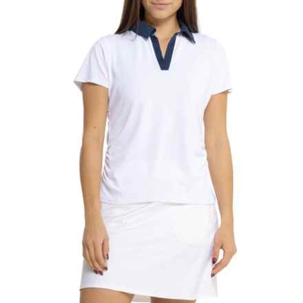 Stella Parker Side Ruched Shirt - UPF 50, Short Sleeve in Navy/White
