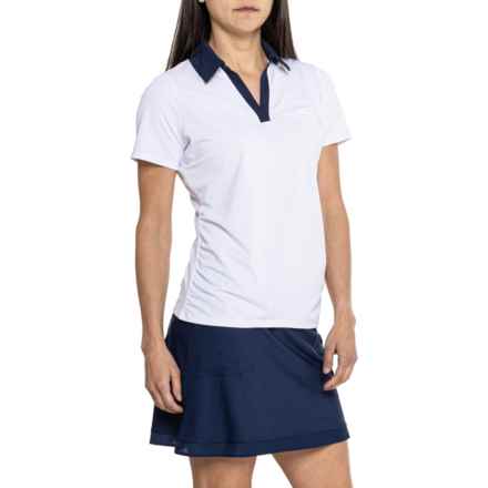 Stella Parker Side-Ruched Shirt - UPF 50, Short Sleeve in White/Navy