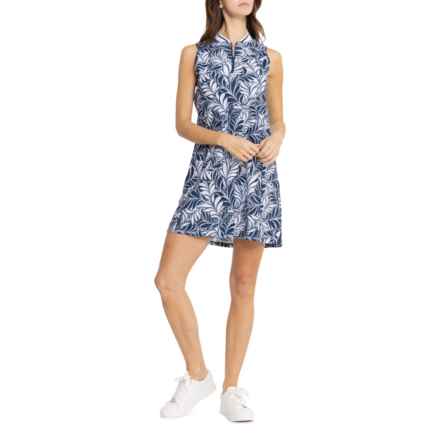 Stella Parker Zip Neck Dress - UPF 50, Sleeveless in Navy Print