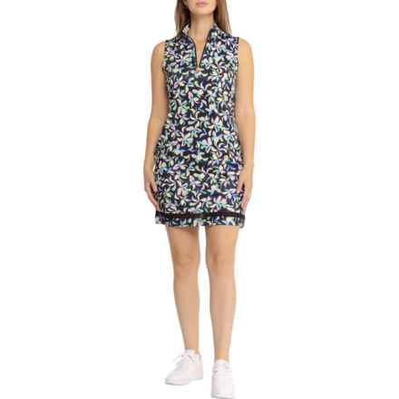 Stella Parker Zip Neck Mesh-Insert Dress - UPF 50, Sleeveless in Black Multi