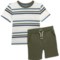 STITCH & STONE Little Boys Stripe T-Shirt and Jogger Shorts Set - Short Sleeve in Four Leaf Clover