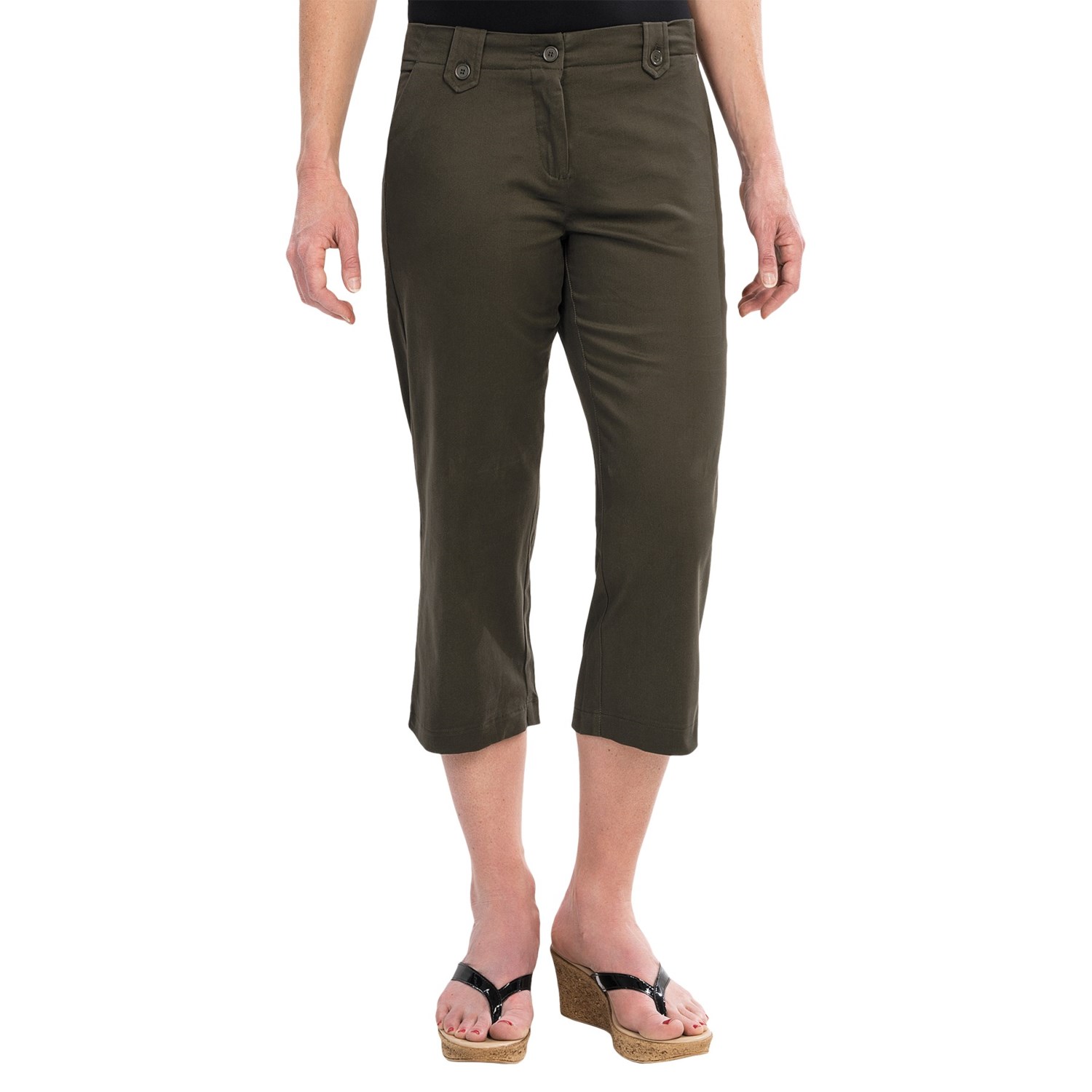 Stretch Twill Capris with Button-Flap Back Pockets (For Women) 7362H ...