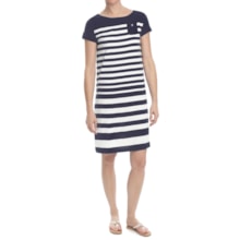 Striped Cotton Jersey Knit Dress - Short Sleeve (For Women) in White/Navy - 2nds