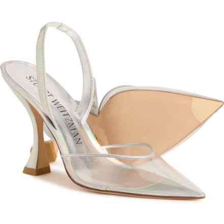 Stuart Weitzman Made in Spain STRT XCRV 100 Slingback Heels - Leather (For Women) in Silver/Clear