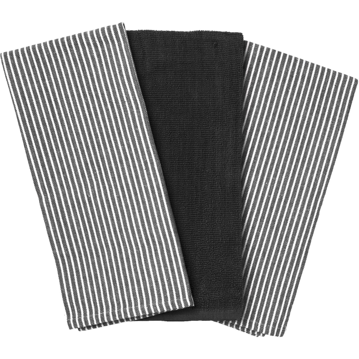Black Striped Linen Towels Set Provence - LinenMe