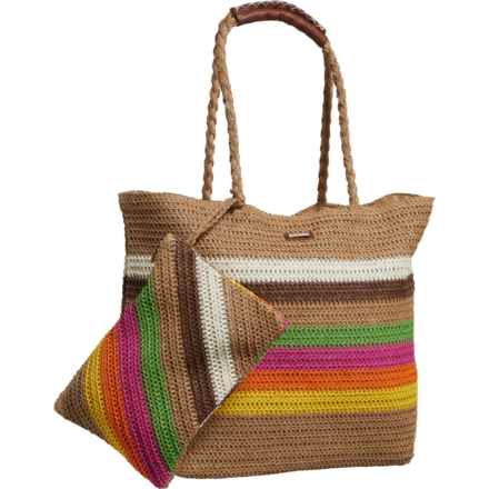 Sun N Sand Paper Crochet Shoulder Tote Bag in Tan Multi