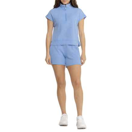 Sunnyside By Sundry Waffle Knit Shirt and Shorts Set - Sleeveless, Zip Neck in Zella Blue