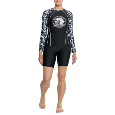 Sunseeker Camo Rock Rash Guard and Swim Shorts Set - Long Sleeves in Black
