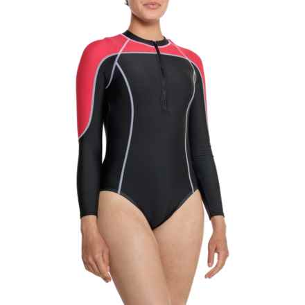 Sunseeker Sports Front Zip One-Piece Swimsuit - Long Sleeve in Black