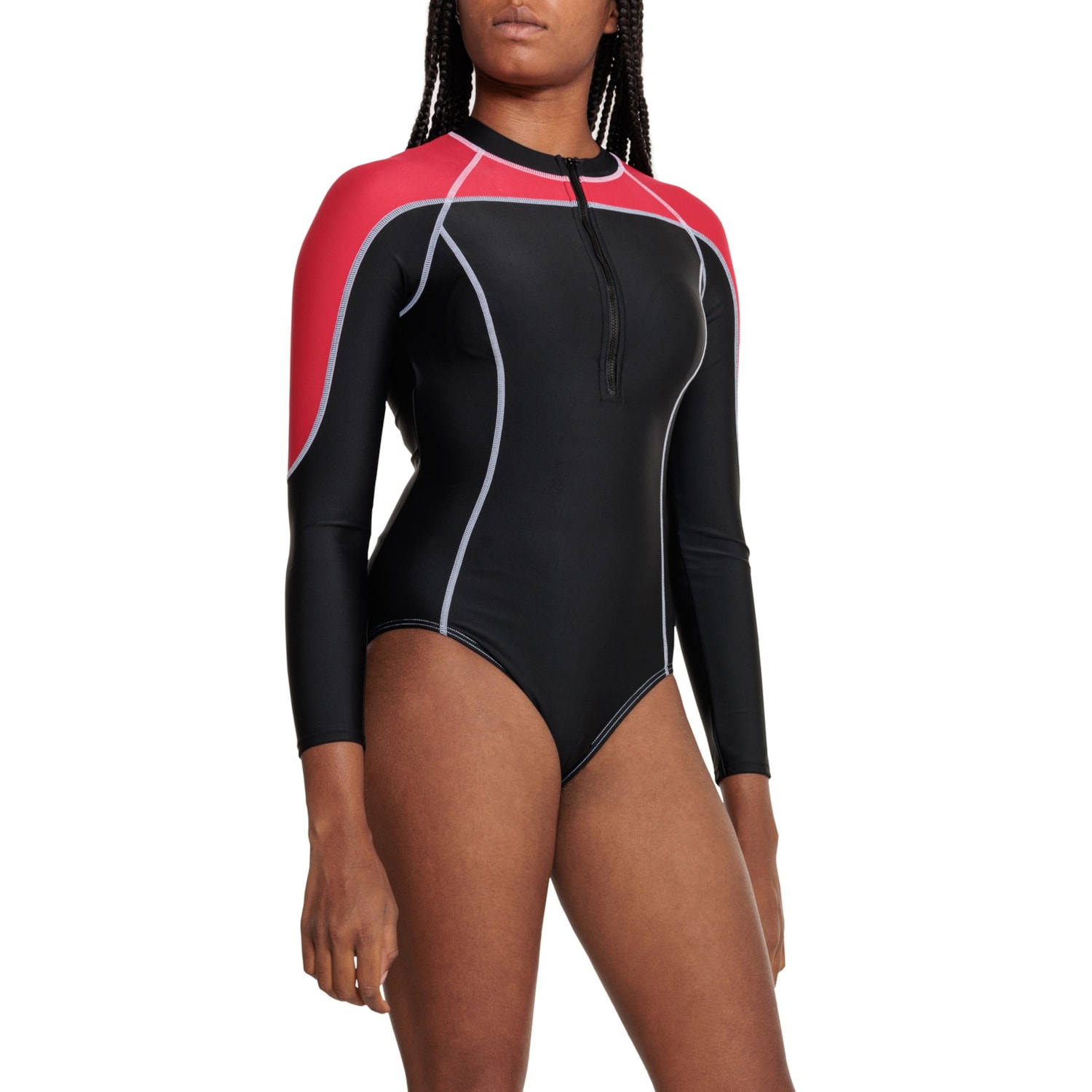 ローブドフルール　Lacy zip swim wear BLACK 黒　水着 Sunseeker Sports Front Zip Rash Guard One-Piece Swimsuit - Long