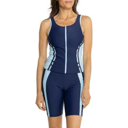 Sunseeker Sports Zip Front Tankini Top and Bike Shorts Set in Navy