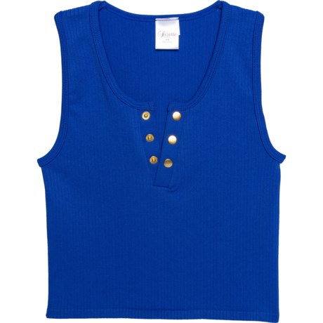 SUZETTE Big Girls Henley Tank Top in Bright Cobalt