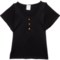 SUZETTE Big Girls Seamless Ribbed Henley Shirt - Short Sleeve in Black