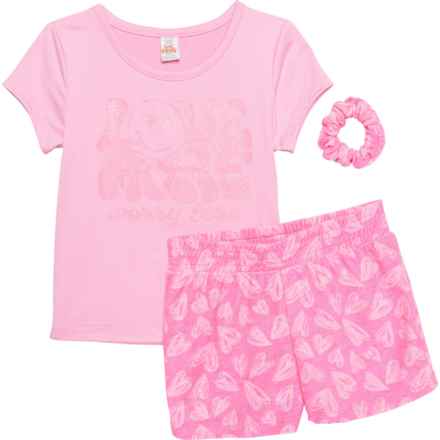 Sweet Butterfly Little Girls T-Shirt and Terry Shorts Set - Short Sleeve in Begonia Pink