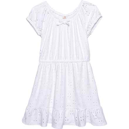 Sweet Butterfly Toddler Girls Knit Eyelet Dress - Short Sleeve in Bright White