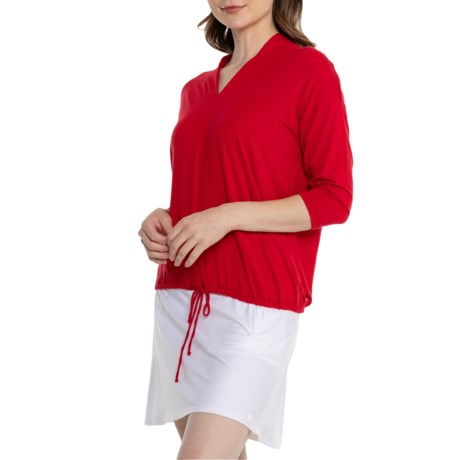 SWING CONTROL V-Neck Knit Golf Shirt - 3/4 Sleeve in Red