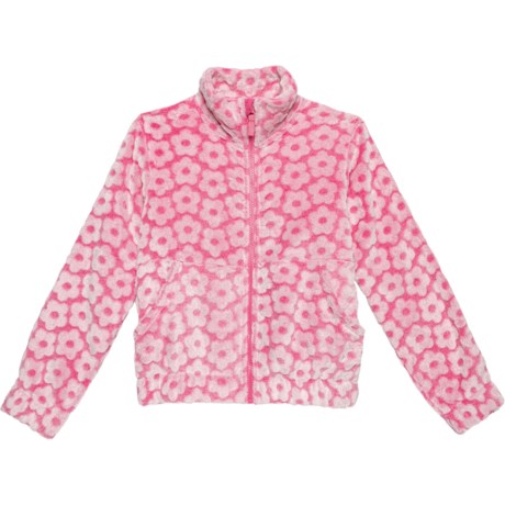 Swiss Alps Big Girls Embossed Fleece Jacket in Pink Daisy