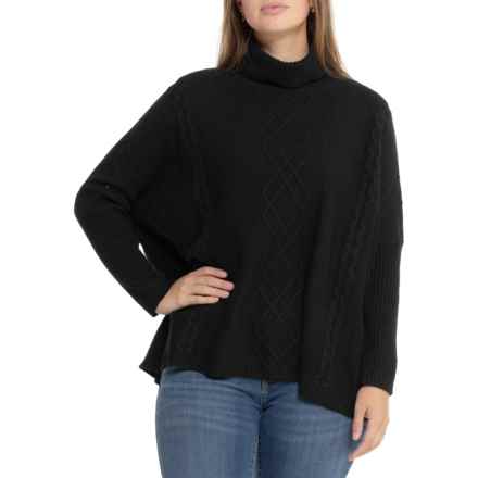 Tabitha Webb Cable-Knit Cowl Neck Poncho - Wool, Long Sleeve in Black