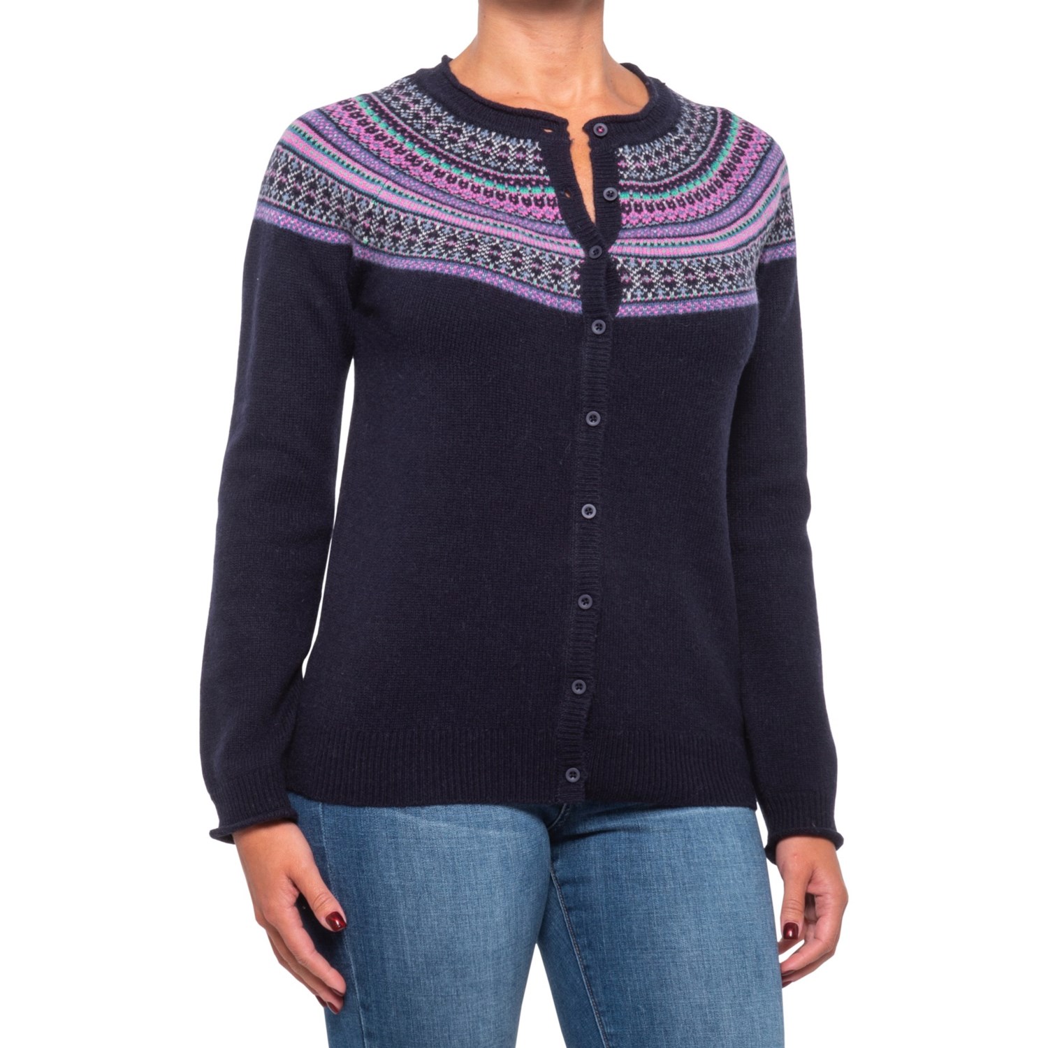 purple fair isle sweater