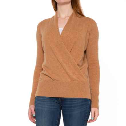 Tahari 100% Cashmere Wrap Sweater - Drape Neck in Prairie Sand