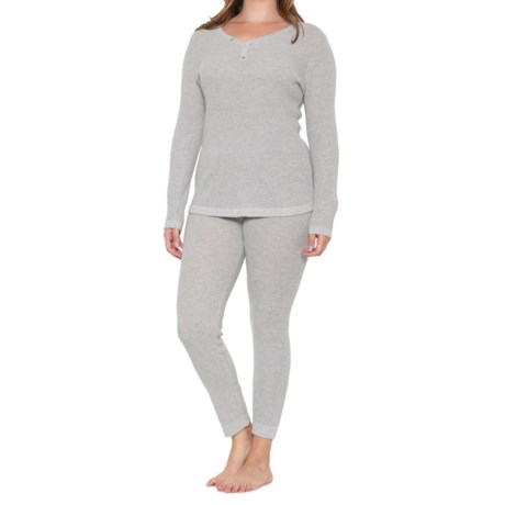 Tahari Cotton-Cashmere Waffle-Knit Lounge Set - Long Sleeve in Heather Fog