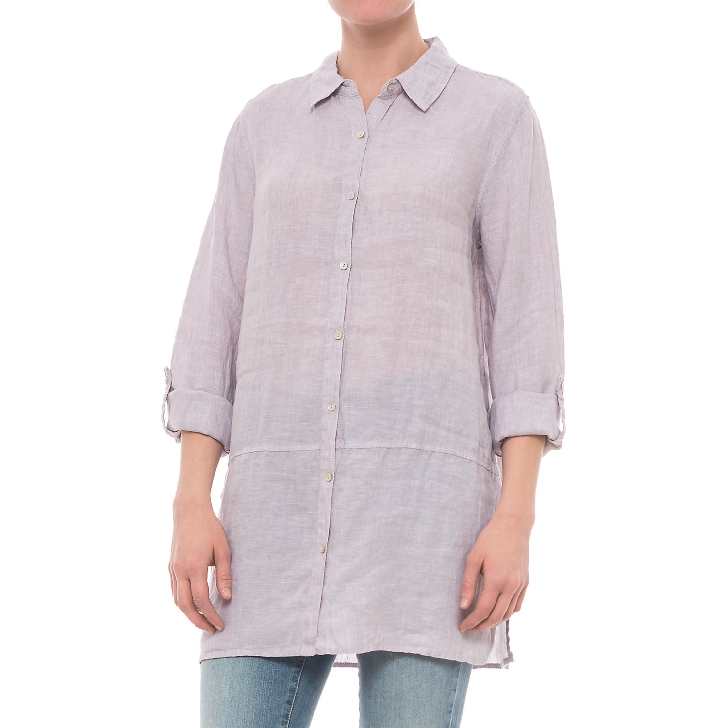 Tahari Cross-Dyed Linen Tunic Shirt – Long Sleeve (For Women)