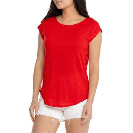 Tahari Luxe Drop Shoulder T-Shirt - Linen, Short Sleeve in Bittersweet