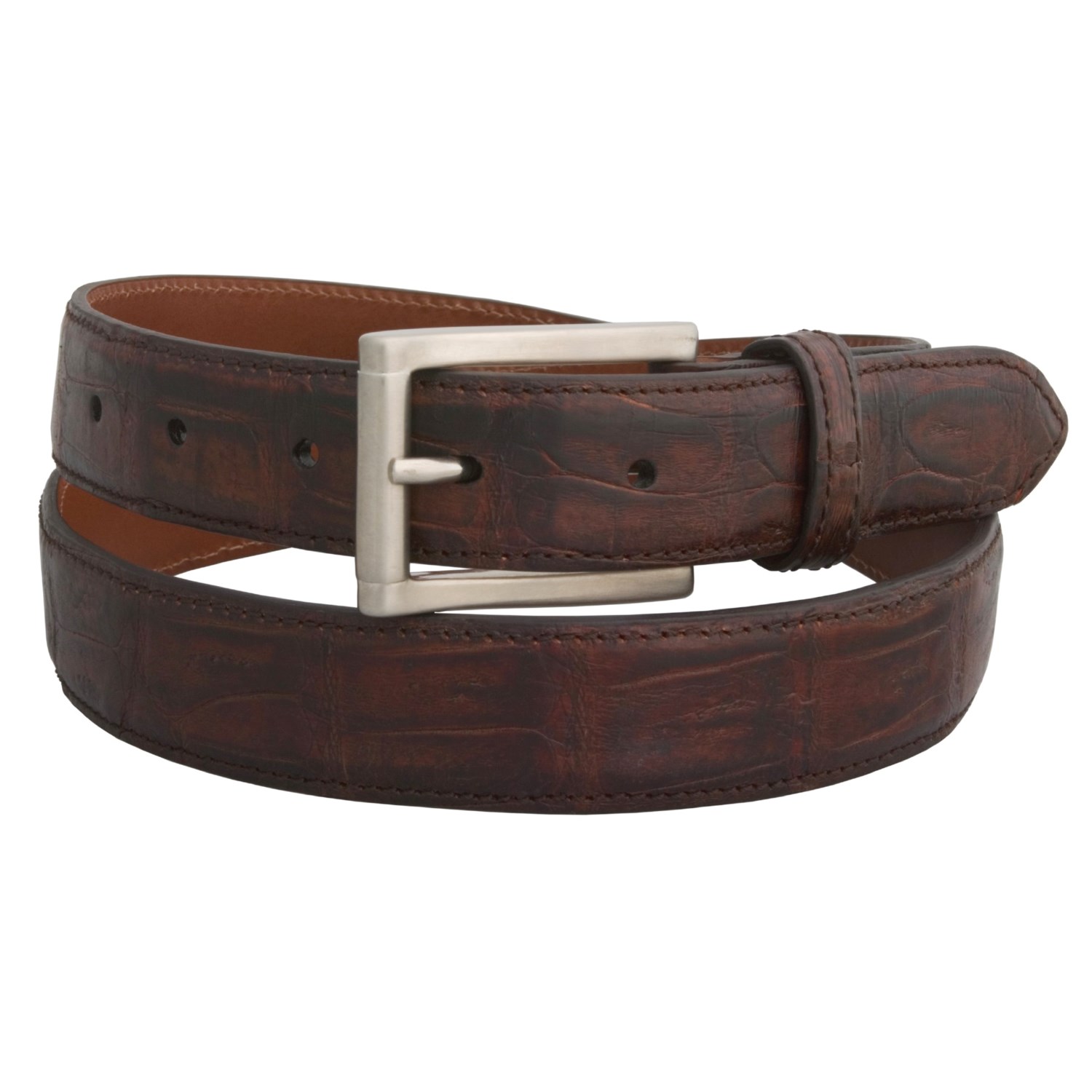 Tardini Caiman Crocodile Belt (For Men) in Dark Red Brown