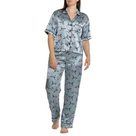 Tart Collections Bird in the Stars Satin Pajamas - Short Sleeve in Bird In The Stars