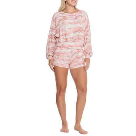 Tart Collections Crop Top and Shorts Lounge Set - Long Sleeve in Blush Camo