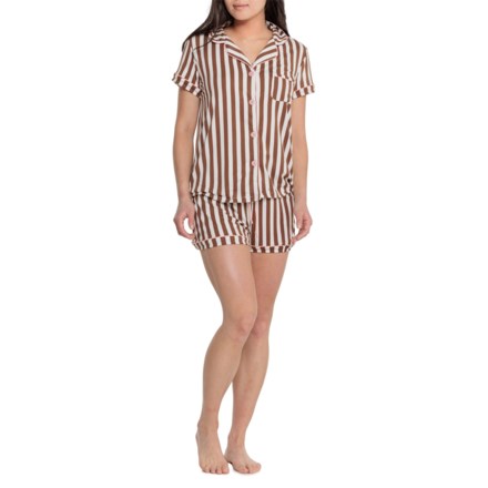 Tart Collections Dixie Micro-Peach Striped Shorty Lounge Set - Short Sleeve in Stripe
