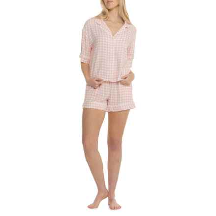 Tart Collections Kine Gingham Notch Collar and Shorty Lounge Set - Short Sleeve in Pink White Gingham