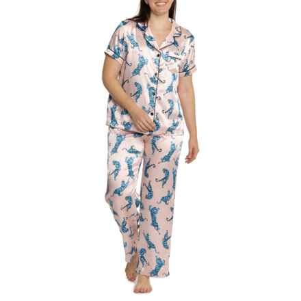 Tart Collections Tiger Printed Satin Pajamas - Short Sleeve in Blue Tiger