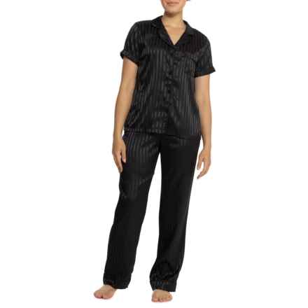 Tart Collections Tonal Stripe Bizzy Satin Pajamas - Short Sleeve in Black