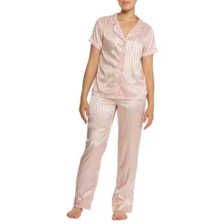 Tart Collections Tonal Stripe Bizzy Satin Pajamas - Short Sleeve in Mauve Shadow
