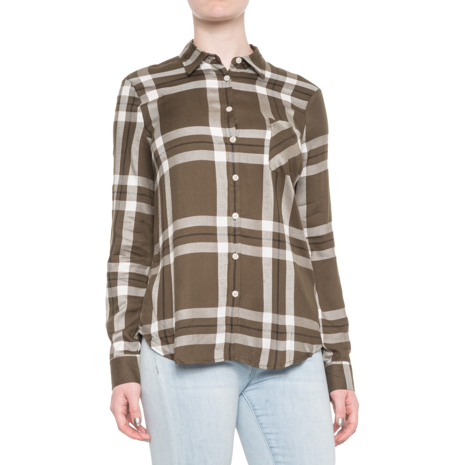 Two-Tone Plaid Button Down Long Sleeve Shirt
