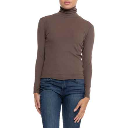 Telluride Clothing Company 2x1 Micro Rib Fold-Over Turtleneck Shirt - Long Sleeve in Chocolate Brown