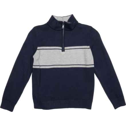 Telluride Clothing Company Big Boys Placed Stripe Sweater - Zip Neck in Navy/Grey