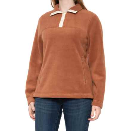 Telluride Clothing Company Brushed Fleece Popover Sweater - Snap Neck in Russet Marshmallow Trims