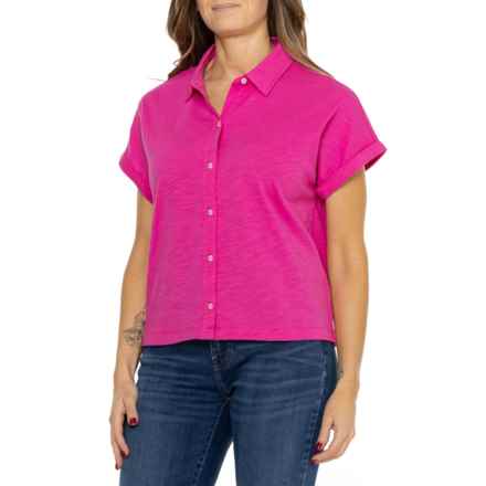 Telluride Clothing Company Button-Up Dolman Shirt - Short Sleeve in Fuschia Fedora