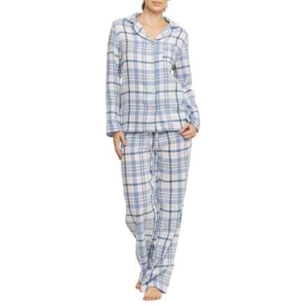 Telluride Clothing Company Plaid Yarn-Dyed Notch Collar Flannel Pajamas - Long Sleeve in Blue/Oat Tartan