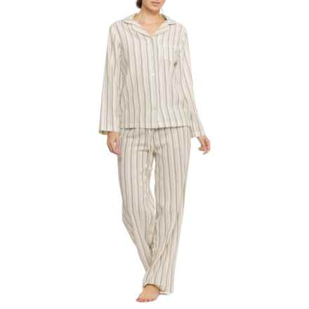 Telluride Clothing Company Striped Yarn-Dyed Notch Collar Flannel Pajamas - Long Sleeve in Grey/Cream Stripe