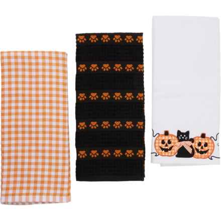 The Farmhouse by Rachel Ashwell Halloween Eve Pals Cuff Kitchen Towel Set - 3-Pack, 18x27.5” in White Black Orange
