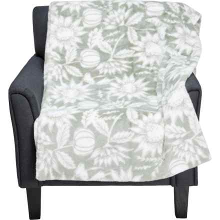 The Farmhouse by Rachel Ashwell Harvest Sunflowers Koda Oversized Faux-Fur Throw Blanket - 60x80” in Sage - Closeouts