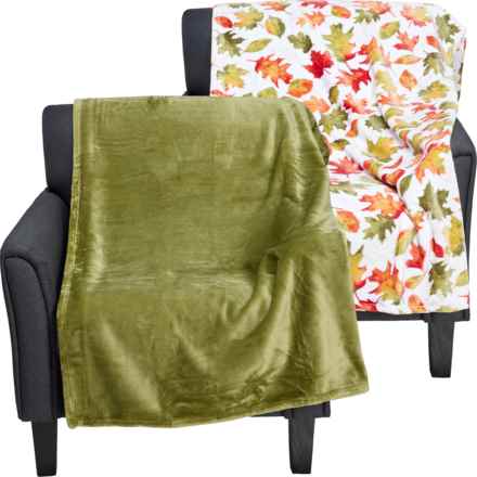 The Farmhouse by Rachel Ashwell Linette Leaves Fleece Throw Blankets - 2-Pack, 60x70” in Green - Closeouts