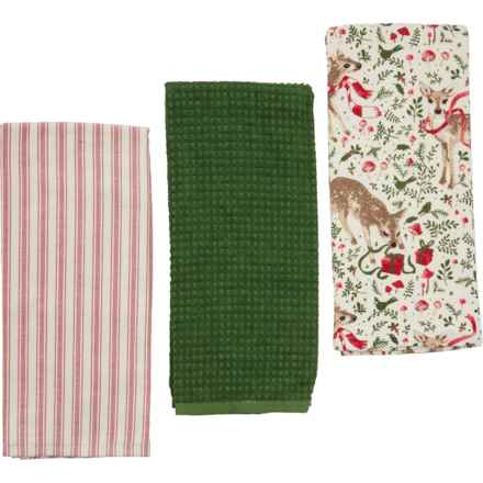 The Farmhouse by Rachel Ashwell Playful Deer Kitchen Towel Set - 3-Pack, 18x28” in Natural/Green