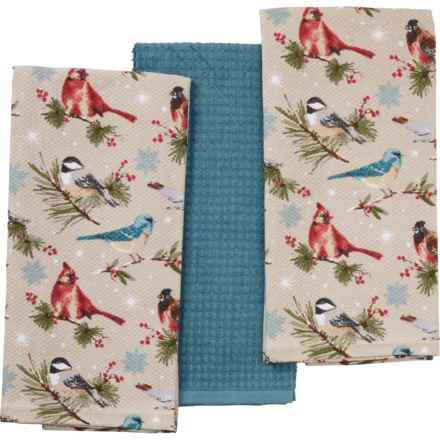 The Farmhouse by Rachel Ashwell Snowday Birds Kitchen Towels - 3-Pack, 18x28” in Neutral/Multi