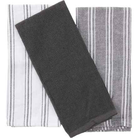 The Good Cook Striped Terry Kitchen Towels - 3-Pack, 18x28” in Charcoal